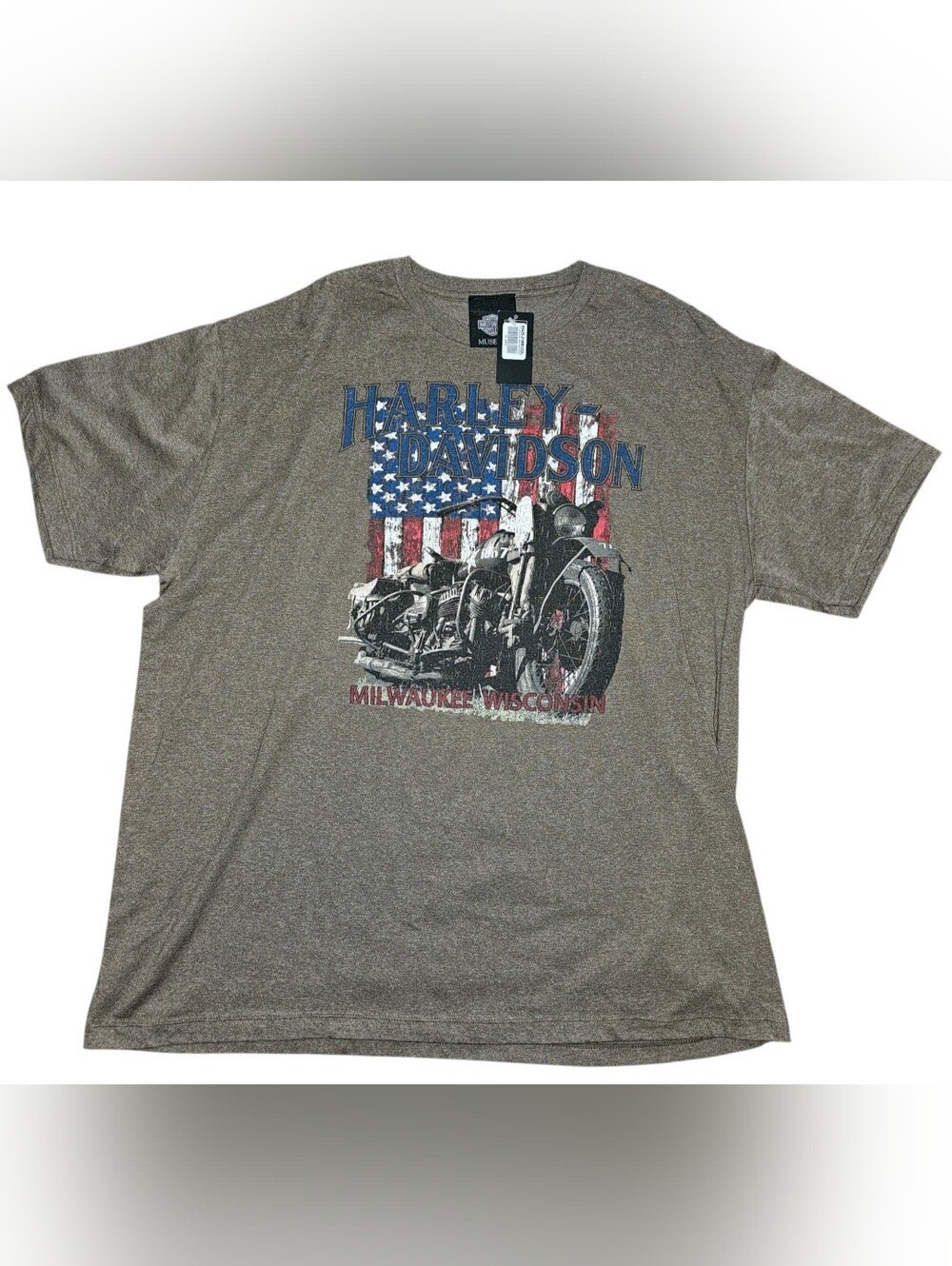 Harley Davidson Museum Mens Military Stars and Stripes Tee Brown 3XL WI USA
